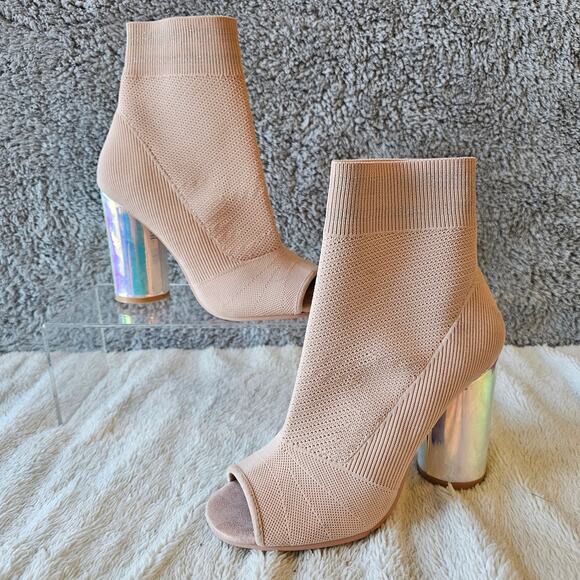Call It Spring Women's Iridescent Heel Sock Ankle Peep Toe‎ Boots  7.5 Pale Pink - Picture 1 of 8